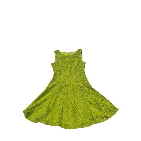 Women Sz 6 Sleeveless Fit & Flare Lime Green Textured Lace Cocktail Party Dress - Picture 2 of 15